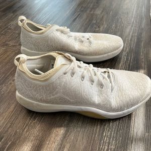 White Jordan low-top basketball shoes